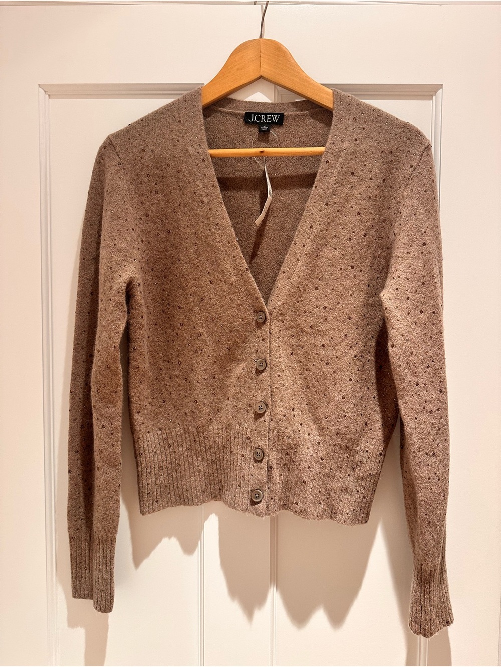 J.Crew V-neck cardigan sweater in Supersoft yarn with crystals, sized medium
